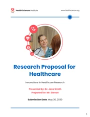 Blue and Red Healthcare Research Proposal - Página 1