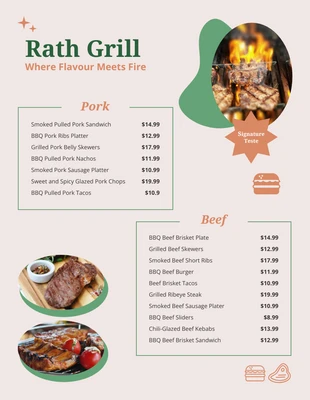 Free  Template: Menús de barbacoa retro verde pastel