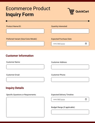 Free interactive Template: Cloth Order Ecommerce Form Template