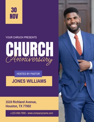 Free  Template: Flyer d'anniversaire d'église minimaliste violet et jaune