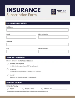 business  Template: Formulario de suscripción simple azul marino y beige