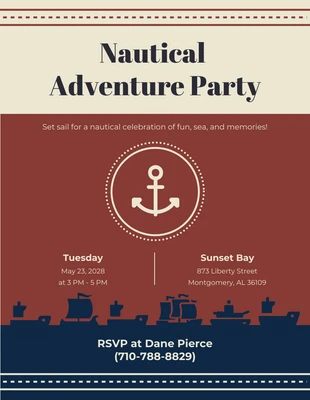 Free  Template: Invito nautico marrone e blu