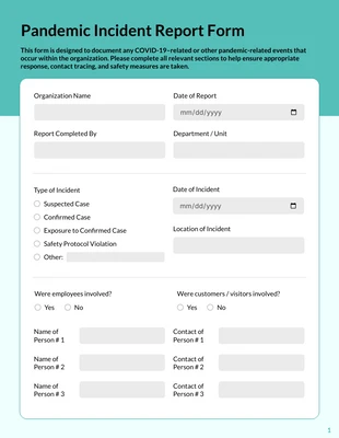 Free accessible and interactive Template: Pandemic Incident Report