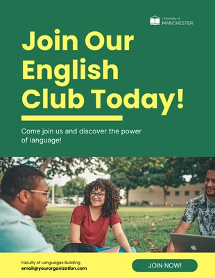 Free  Template: Plantilla de póster - club inglés verde y amarillo