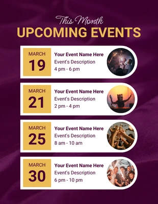 Free  Template: Modelo de agenda dos próximos eventos em roxo escuro com textura moderna