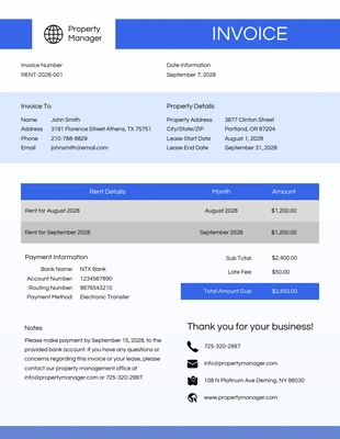 Free  Template: Semplice fattura di noleggio blu