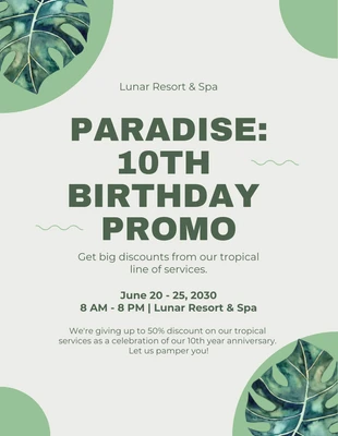 Free  Template: Folleto promocional de cumpleaños verde