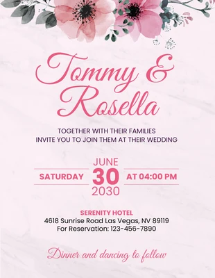 Free  Template: Folleto de invitación de boda floral con textura moderna rosa bebé