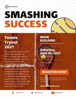Free  Template: ملصق Orange Tennis Tryout 2027