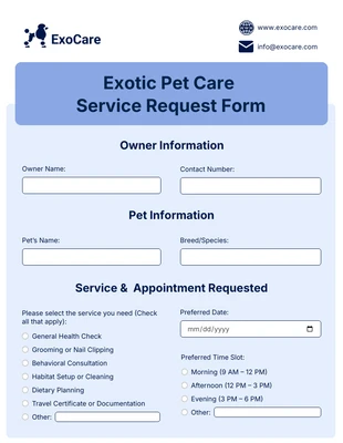 Free  Template: Pet Sitter Info Sheet Form Template