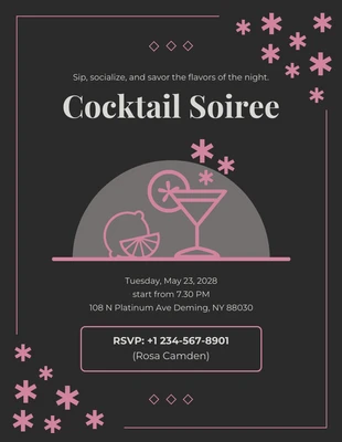 Free  Template: Invitación Cóctel Gris Oscuro Y Rosa