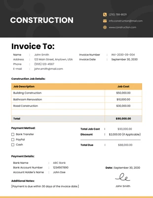 premium  Template: Fattura di costruzione semplice nera e gialla