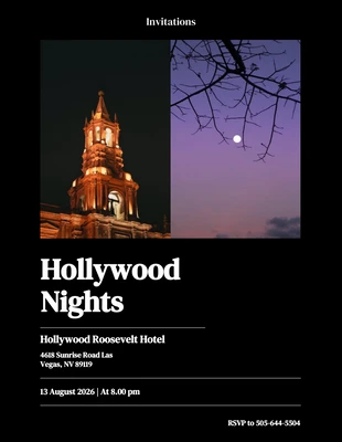 Free  Template: Invitation à la nuit noire d'Hollywood