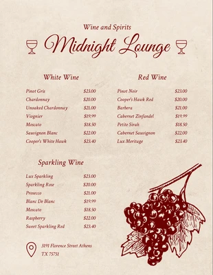 Free  Template: Menu de vinhos vintage minimalista marrom claro