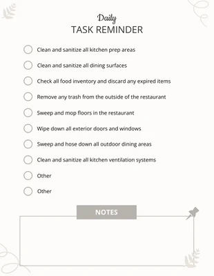 Free  Template: Modello di promemoria giornaliero per il ristorante