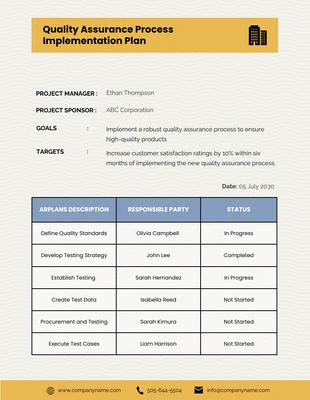Free  Template: خطة تنفيذ أنظمة ضمان الجودة البرتقالية