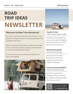 premium  Template: Newsletter di idee per viaggi su strada