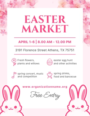 Free  Template: Poster del mercato di Pasqua dell'acquerello rosa baby