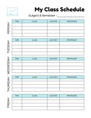 Free  Template: Modello semplice bianco di orario della mia classe