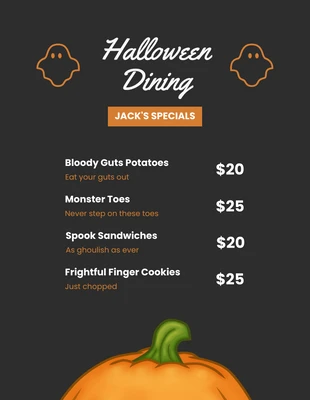 Free  Template: Menú de Halloween minimalista negro