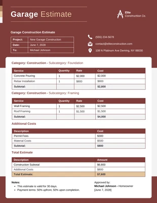 premium  Template: Modelo de estimativa de garagem