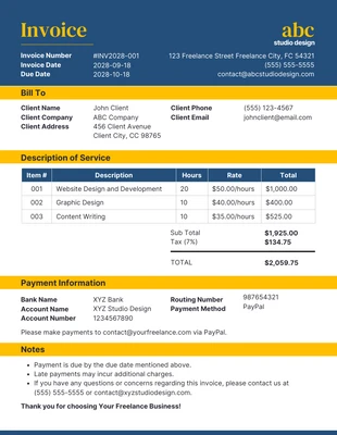 business  Template: فاتورة بسيطة باللونين الأزرق والأصفر لحسابك الخاص