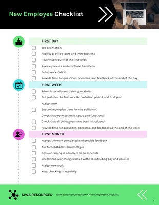 Free  Template: Plantilla de lista de control para nuevos empleados