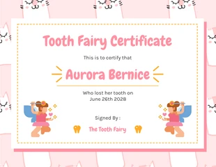 Free  Template: Certificado de Fada do Dente com Padrão Moderno Bonito Rosa Claro