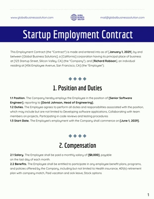 business  Template: نموذج عقد العمل لبدء التشغيل