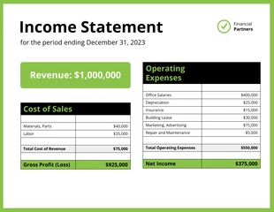 business  Template: Rapport sur le compte de résultat financier