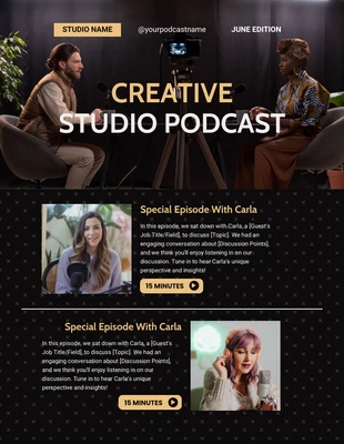 Free  Template: Podcast moderno negro y amarillo Boletín electrónico