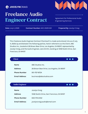 Free  Template: Modelo de contrato de engenheiro de áudio freelance