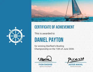 Free  Template: Certificato sportivo moderno bianco e blu rotto