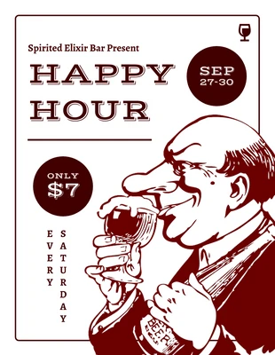 Free  Template: Volantino bianco retrò Happy Hour Bar