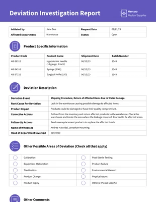 Free  Template: Modello di rapporto d'indagine