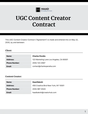 Free  Template: نموذج عقد إنشاء محتوى UGC