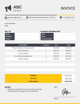 premium  Template: Fattura di servizio minimalista grigio scuro e giallo