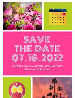Free  Template: Invitation à un mariage à destination (Save the Date)