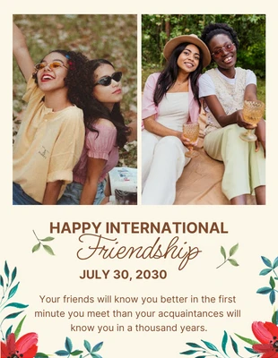 Free  Template: Poster Amitié internationale heureuse florale classique beige