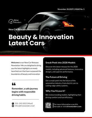 business  Template: Newsletter sulle nuove emissioni di auto