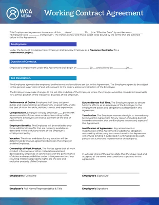Free  Template: Contrat de travail