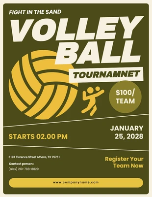 Free  Template: Póster Ilustrado de Voleibol Exército e Amarelo