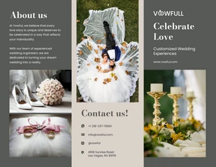 Free  Template: Brochura com três dobras para casamento em marrom e cinza escuro