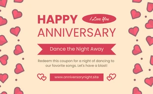 Free  Template: Coupon d'amore per l'anniversario dell'illustrazione gialla e rossa