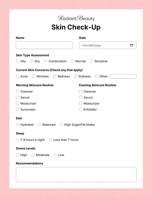 Free interactive Template: Prüfformular für Hautpflege in Soft Pastell