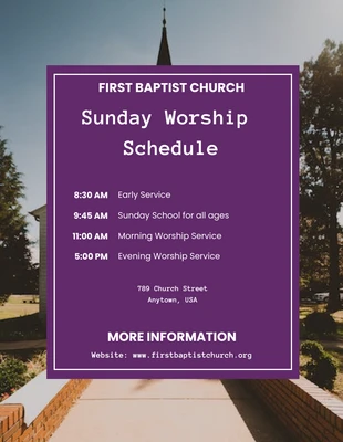 Free  Template: Modelo de folheto de programação de igreja roxo