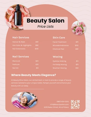 business  Template: Preislisten für Schönheitssalons in Pink und Pfirsich