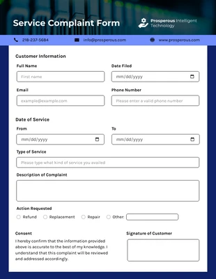 premium interactive Template: Service Complaint Form Template