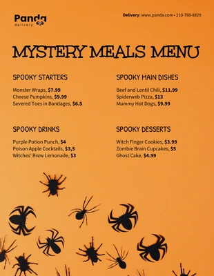 Free  Template: Menu di Halloween spettrale in nero e arancione