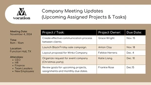 premium accessible Template: Gráfico de tabla de proyectos de empresa beige